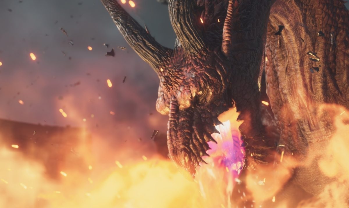 A screenshot of a dragon breathing fire in DD2