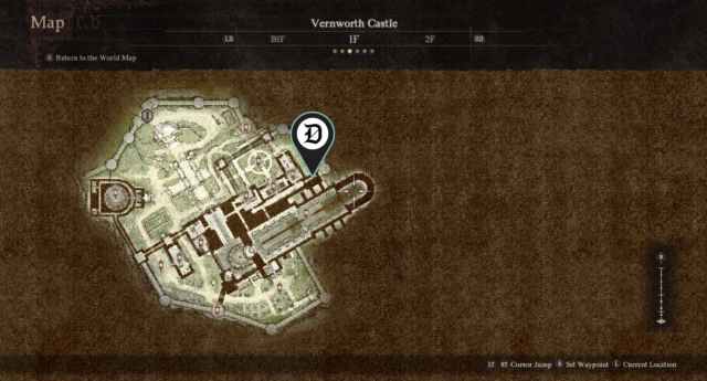 Image of a map in Dragon's Dogma 2 showing Vernworth Castle.