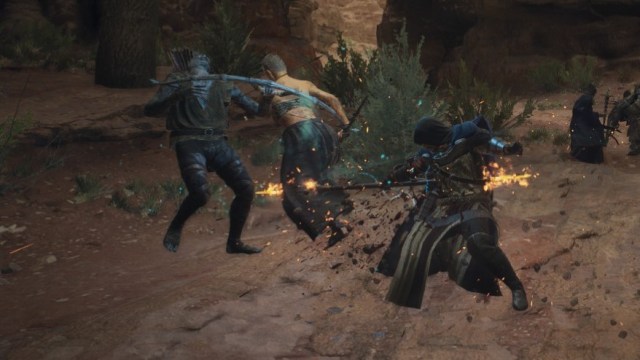 A Mystic Spearhand lands a Dragoun's Foin in Dragon's Dogma 2.