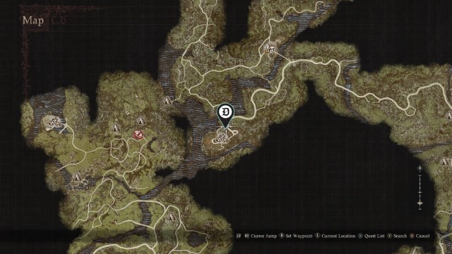 The location of the traveling merchant Dudley in Dragon's Dogma 2.