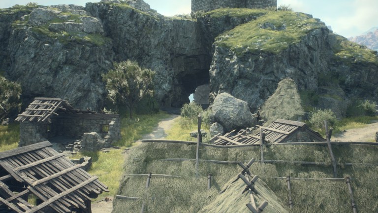 A town beneath cliffs in Dragon's Dogma 2