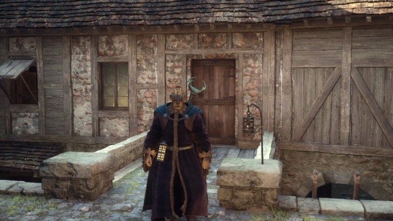 A player in Dragon's Dogma 2 stood outside a house in Vernworth.