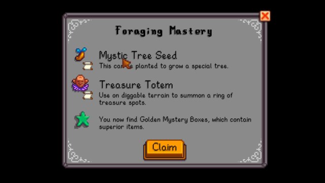 character unlocking Foraging mastery SV