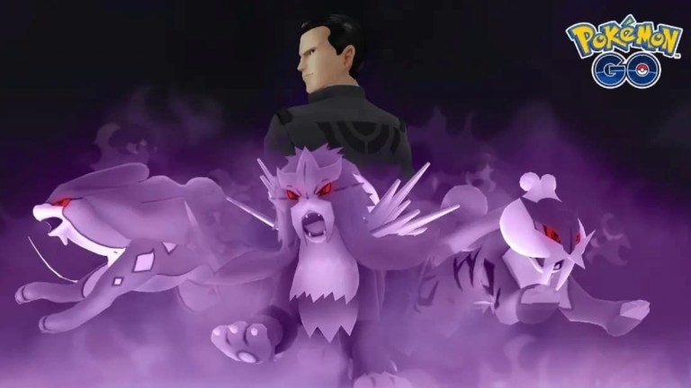 Giovanni with Shadow Entei, Raikou, and Entei.