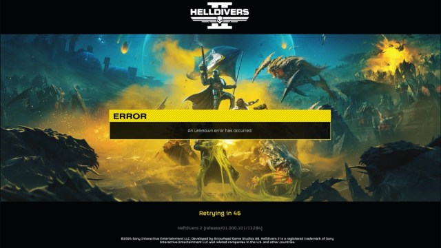 Unknown error in Helldivers 2 main menu