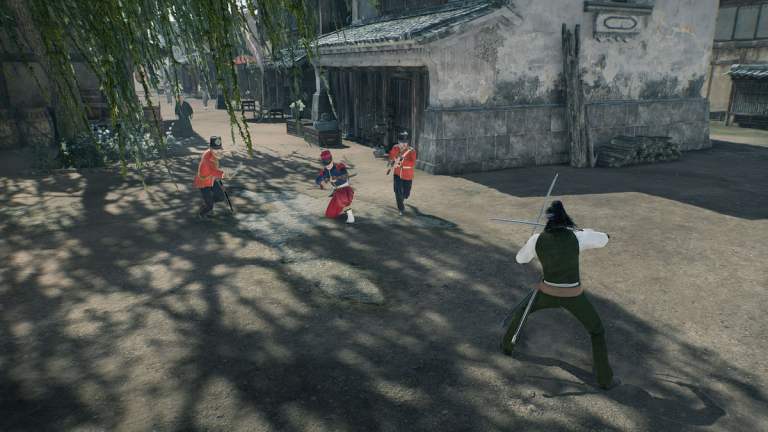 Main character fighting off against soldiers in Rise of the Ronin