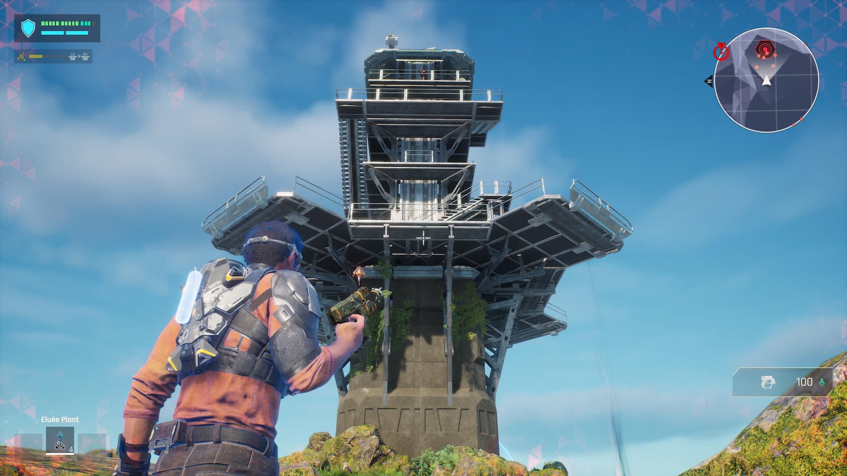 An in game screenshot of an outpost from Outcast: A New Beginning