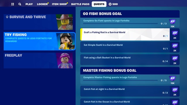 LEGO Fortnite quest screen