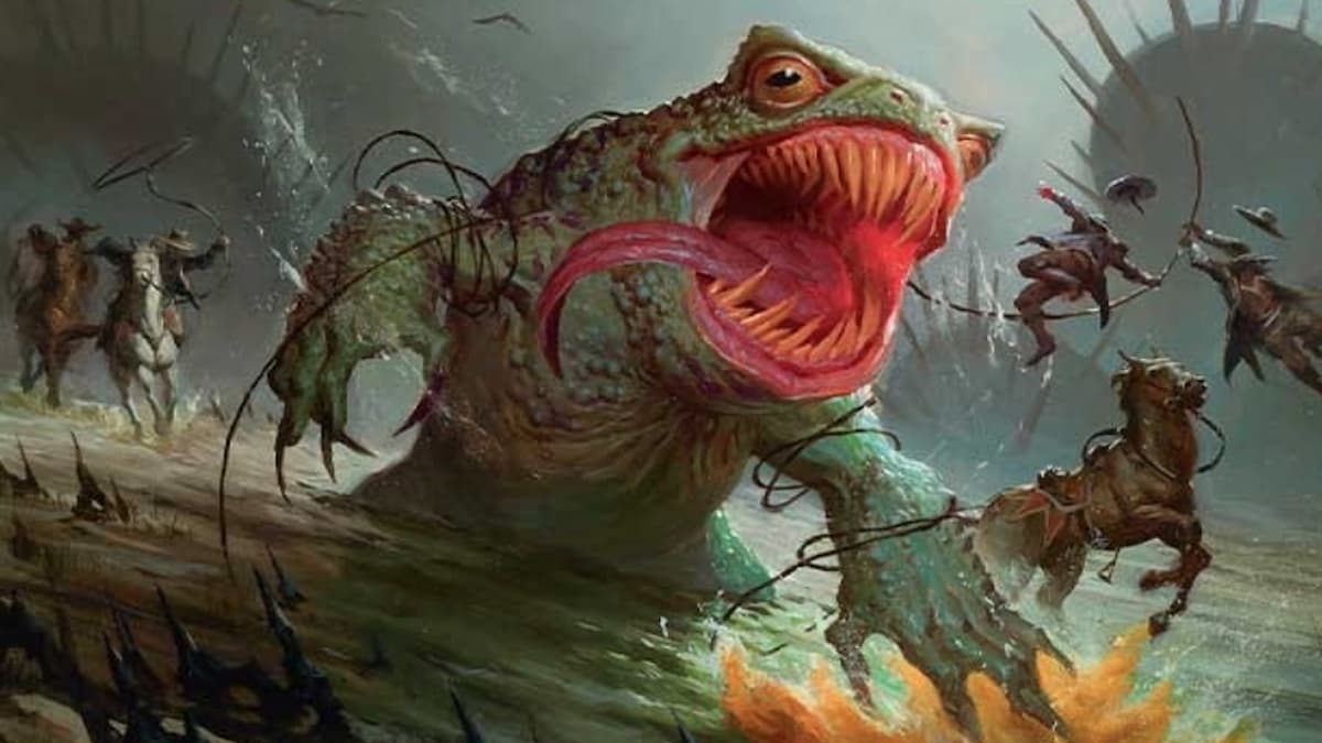 Gitrog throwing men like toys who are trying to Saddle it