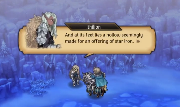 Ithilion talking about the statues at Bastorias in Unicorn Overlord