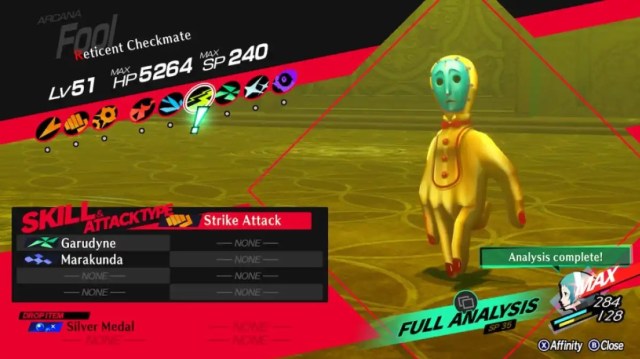 Image showing the Reticent Checkmate's weakness in Persona 3 Reload.