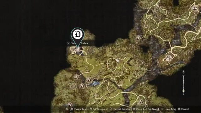 Marker showing sacred arbor elf village in dragon’s dogma 2