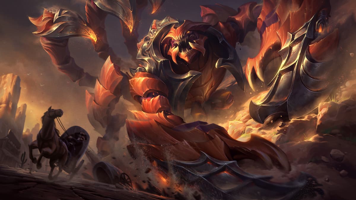 Sandscourge Skarner splash art in League of Legends