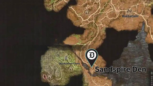 Marker showing Sandspire Den location for Goreminotaur in DD2