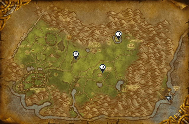 A map of the WoW Plunderstorm game mode with some of the best drop locations marked on the map