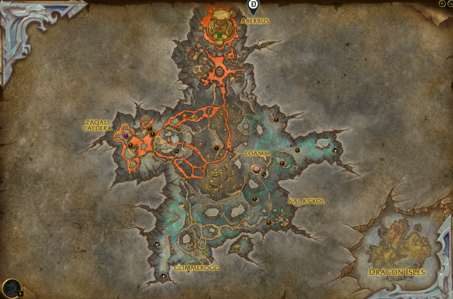 The location of the Chest of the Flights marked on the WoW Dragonflight Zaralek Map