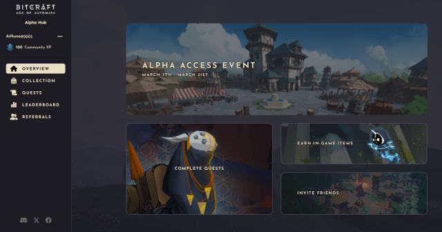 The BitCraft homepage featuring a signup link for the closed alpha.