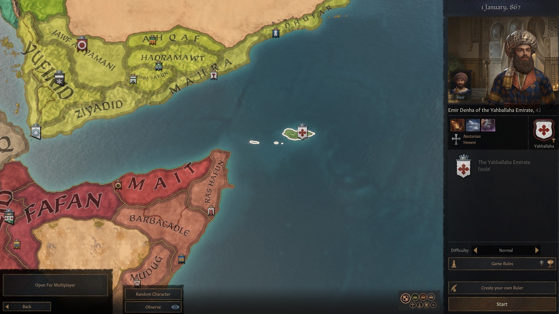 An image of the Socotra start in Crusader Kings 3.