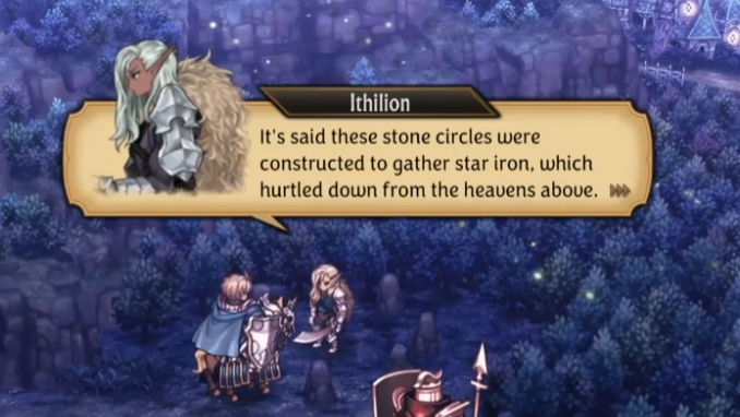 Player talking to Ithilion about the Stone Circle and Star Iron in Unicorn Overlord