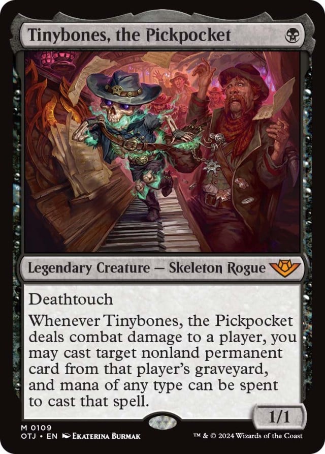 Tinybones, the Ringleader, a card from the MTG OTJ expansion.