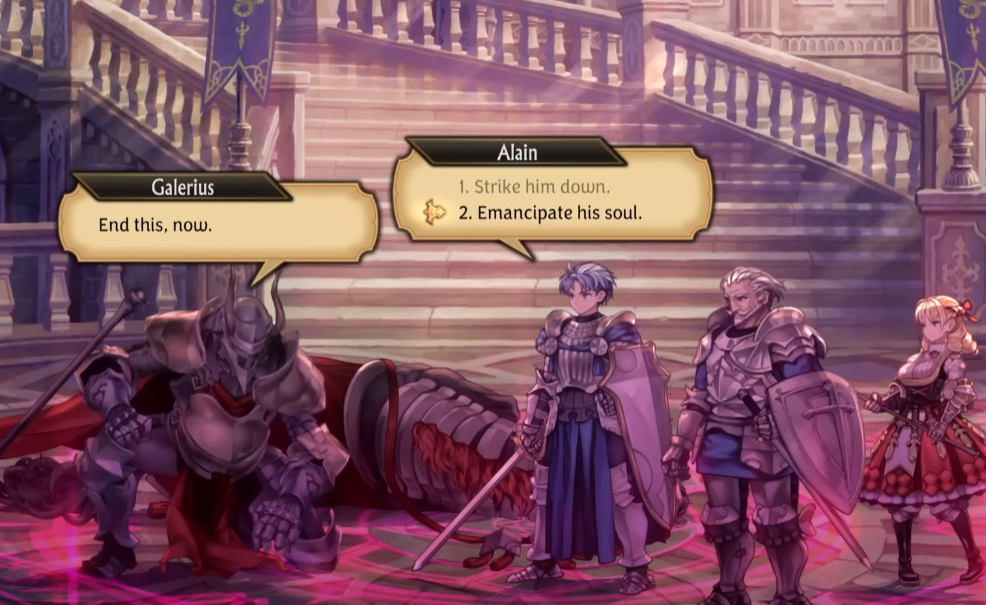 Alain has two options on how to treat Galerius after defeating him in Unicorn Overlord