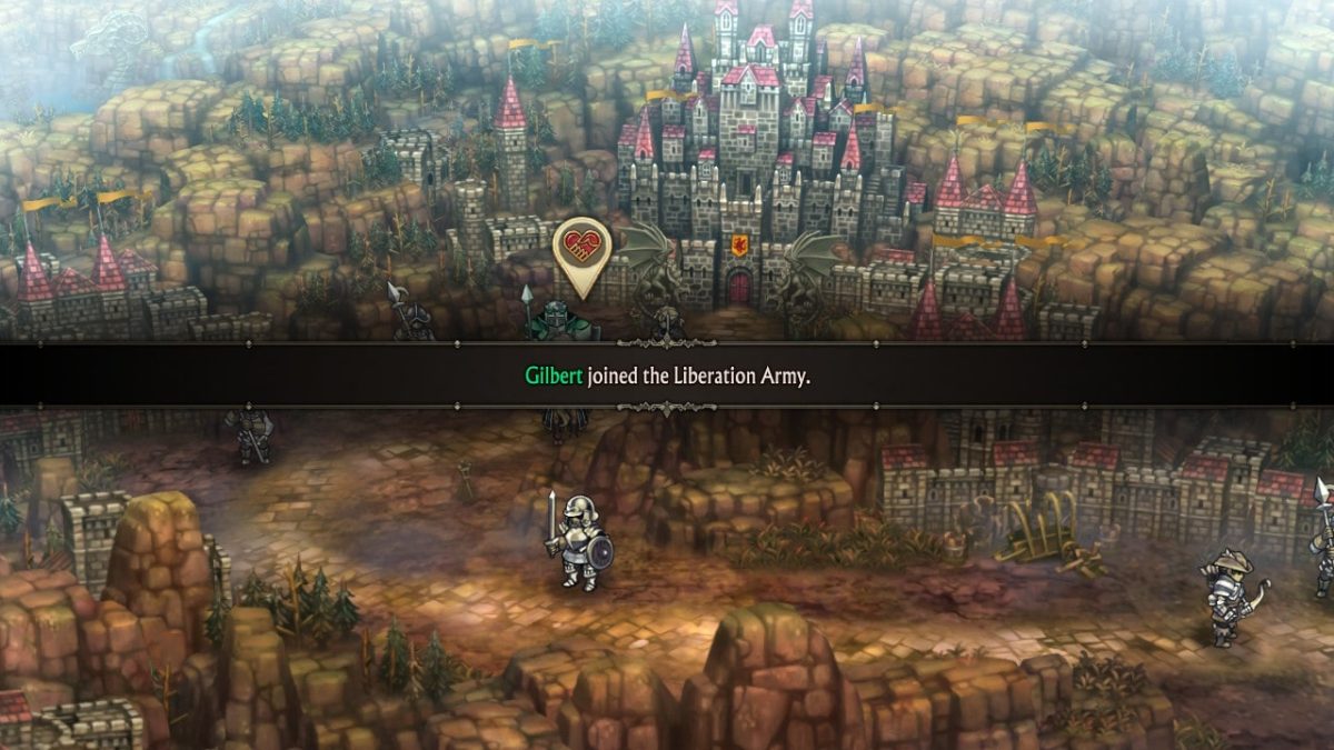 The dialogue for Gilbert joining the liberation army in Unicorn Overlord.
