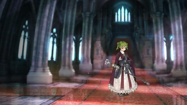 A green-haired cleric upgrades to a Bishop in Unicorn Overlord.