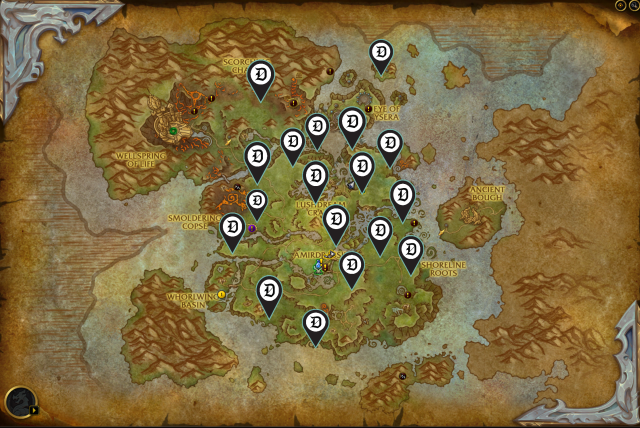 Map of Emerald Dream, showing all locations of Emerald Frenzy events.