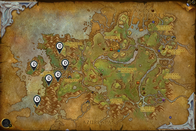 Map of Ohn'ahran Plains, showing the exact locations of sleeping dragons