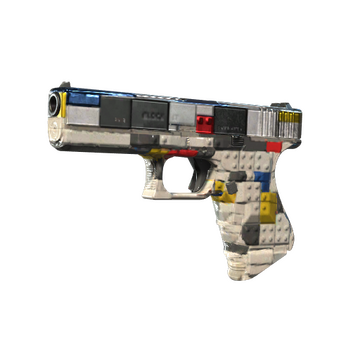 The Glock-18 weapon in CS2 repainted as to look like it was assembled out of Lego blocks. 