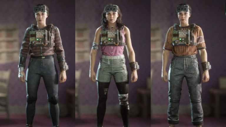 Three different outfits in The Outlast Trials.