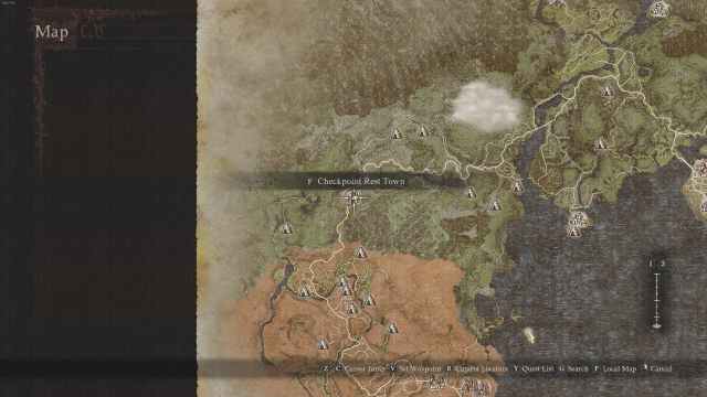 Checkpoint Rest Town on the map