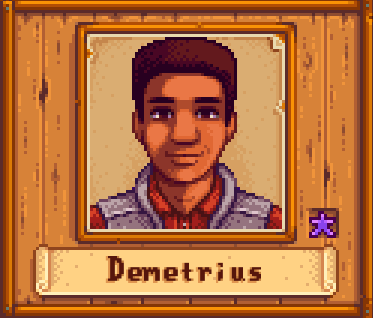 Demetrius in Winter in Stardew Valley.