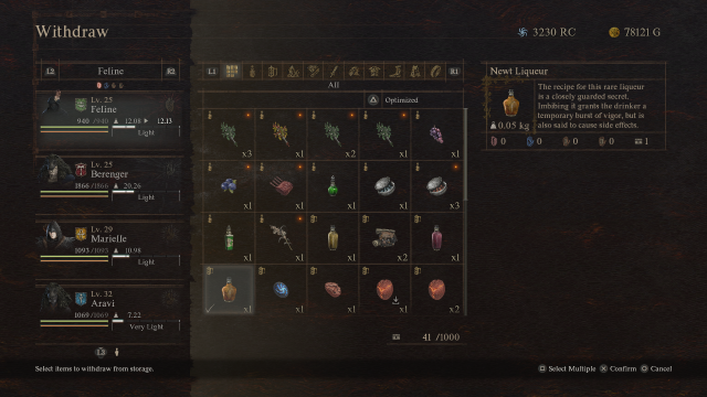 Newt Liqueur in the inventory in Dragon's Dogma 2.