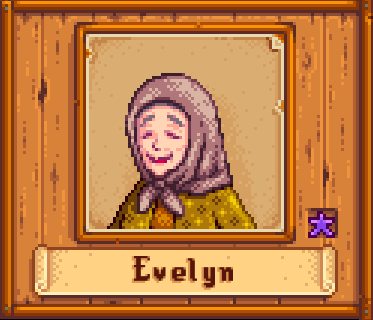 Evelyn in Winter in Stardew Valley.