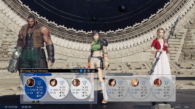 FF7 Rebirth Barret Yuffie and Aerith in party menu