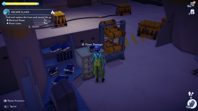 The player looking at the storage unit that has the second keycard piece.