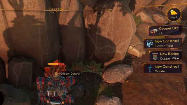 A Mech mining a Copper Deposit in Lightyear Frontier.