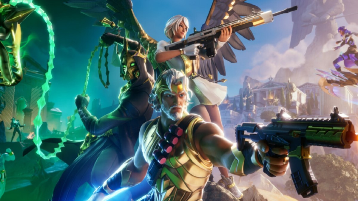 Fortnite Chapter 5 Season 2 key art Greek gods holding guns