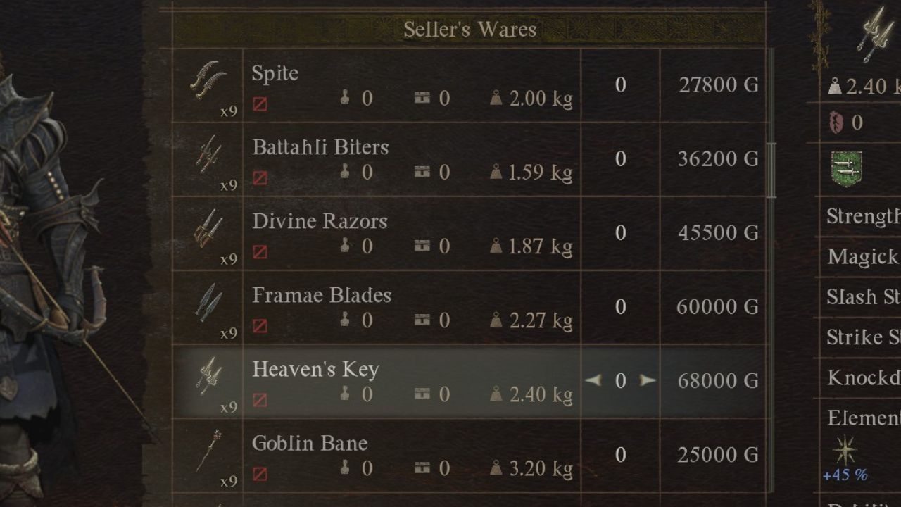 Heaven's Key on sale by a merchant in Dragon's Dogma 2.