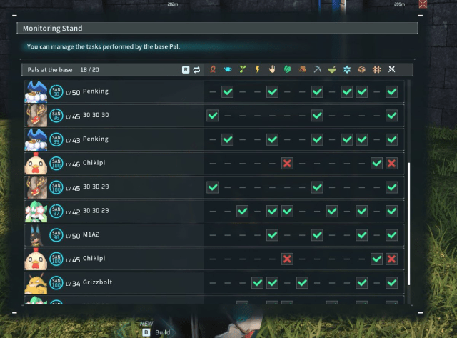 Palworld Pal base management screen