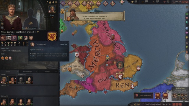 A character being disinherited in Crusader Kings 3.