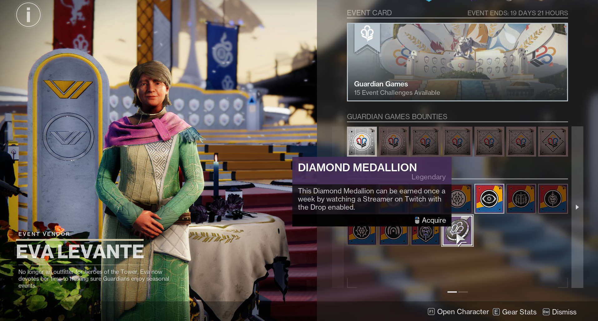 The Diamond Medallion is on Eva Levante's inventory.