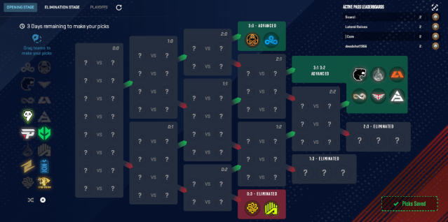 A screenshot of the filled-out Copenhagen Major Pick'Ems page.