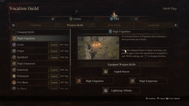 Dragon's Dogma 2 skill selection screen.