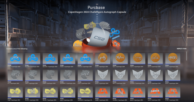 A screenshot of the contents of a sticker capsule for the PGL Copenhagen Major.