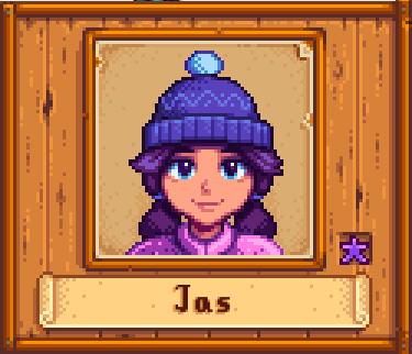 Jas in Winter in Stardew Valley.