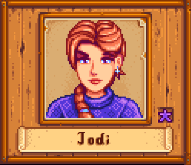 Jodi in Winter in Stardew Valley.