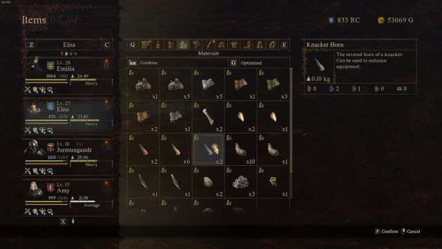 Inventory screen highlighting the Knacker Horns in Dragon's Dogma 2.