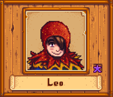 Leo in Winter in Stardew Valley.